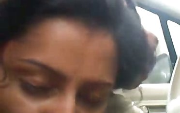 Lewd sinful Desi nympho with dark hair wanks and sucks dick in along to car